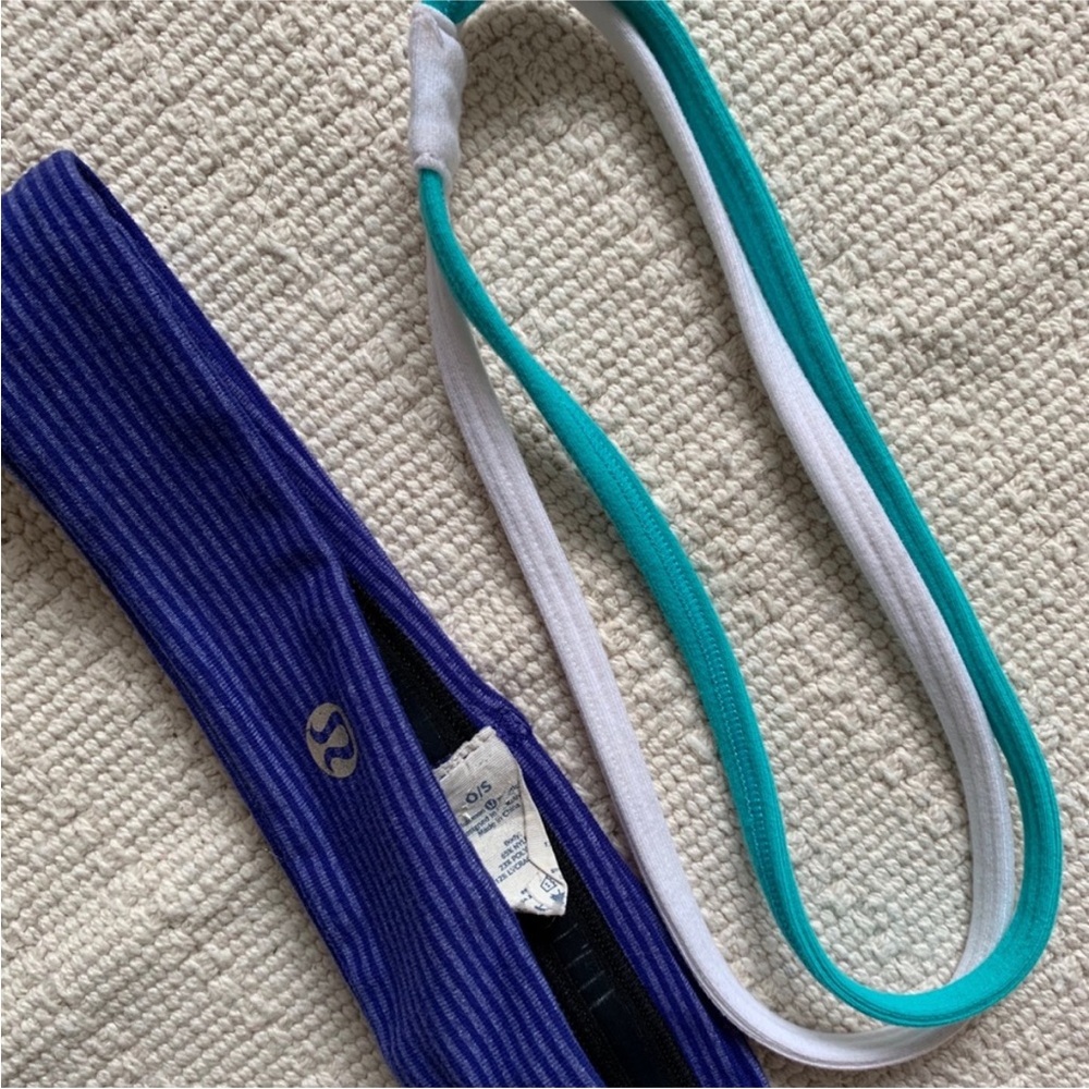 NWOT Lululemon Training Headband Duo - Purple Striped + Blue and White
